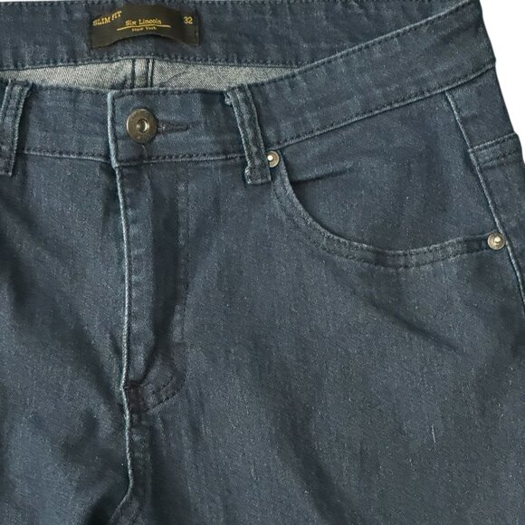 Six Lincoln New York MENs Slim Fit Jeans Size 32 Dark Wash Denim Casual Pants - Picture 5 of 12